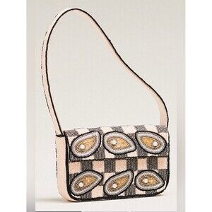 NWT new Anthropologie celandine fiona beaded shoulder bag oysters pink gray